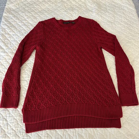 Vintage Red Cable Knit Sweater – Medium Cozy Luxe Cotton Pullover Retro - Picture 5 of 8